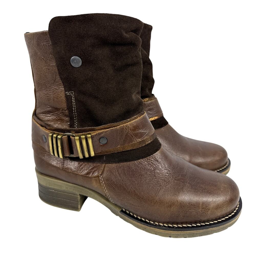Dromedaris Kikka Ankle Boot Women's 9 Brown‎ Gold Leather Suede Side Zip